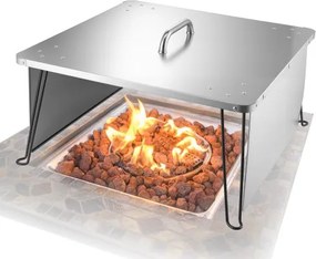 VEVOR vuurkorfdeksel, 645 x 645 x 370 mm, vierkante vuurkorfdeksel van roestvrij staal voor buiten, geschikt voor kampvuur, kamperen en houtkachels, met 4 opvouwbare poten en draaggreep