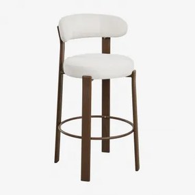 Hoge Kruk Met Rugleuning Van Chenillestof En Ijzer Jolie Donkerbruin Hout & ↑75 Cm & Chenille Crèmebeige - Sklum