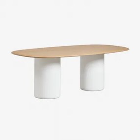 Ovalen Eettafel Van Mdf En Cement Lysander Eikenhout & Wit & 220 X 110 Cm - Sklum