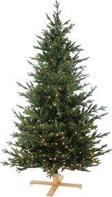 Göteborg verlichte kunstkerstboom - 228 cm - Donkergroen - Diameter 137 cm - 3059 tips - 600 ledlampjes (warm wit) - Houten voet