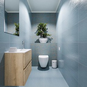 MONDIAZ ADA Toiletmeubel - 60x30x50cm - 1 kraangat - 2 lades - washed oak mat - wasbak rechts - Solid surface - Wit FK75341979