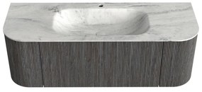 Mondiaz Kurve-dlux 130cm badmeubel ronding links/rechts shadow met 1 lade en 2 deuren en wastafel big small midden 1 kraangat opalo