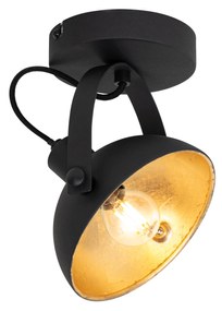 Industriële plafondlamp zwart met goud 15 cm verstelbaar - Magnax Industriele / Industrie / Industrial E14 rond Binnenverlichting Lamp