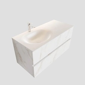 Zaro Sevilla Solid Surface badmeubel 100cm wit marmer 1 kraangat spoelbak links met 2 lades