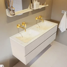 Mondiaz Vica DLux badmeubel 130cm linen 4 lades met wastafel opalo dubbel zonder kraangat