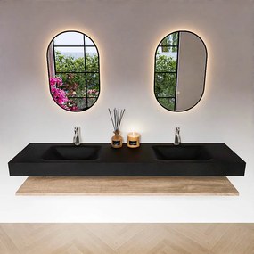Zaro Alan badmeubel 190cm met planchet washed oak en vrijhangende wastafel cloud dubbel 2 kraangaten urban