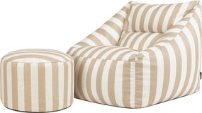 Natalia Outdoor Zitzak Stoel Woven + Poef - Taupe/Wit