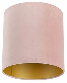 Stoffen Velours lampenkap roze 25/25/25 met gouden binnenkant cilinder / rond