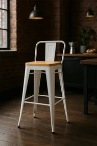 Kruk Torix met rugleuning van natuurlijk hout