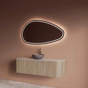 Gliss Design Alluro badmeubel ribbelfront met ronding links/rechts 140cm corn silk en wit marmer toppaneel