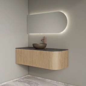 Gliss Design Alluro badmeubel ribbelfront met ronding rechts 120cm mist en zwart leisteen toppaneel