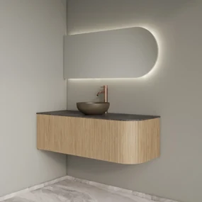 Gliss Design Alluro badmeubel ribbelfront met ronding rechts 120cm mist en zwart leisteen toppaneel
