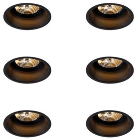 Set van 6 Moderne inbouwspot zwart AR70 - Dept