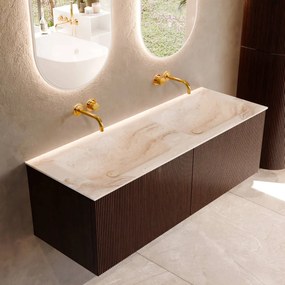 Mondiaz Kurve-dlux 130cm badmeubel ruby met 2 lades en wastafel leaf dubbel zonder kraangat frappe