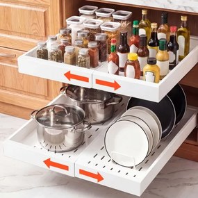 VEVOR 2 x Telescopische lade-organizer voor keukenkasten, 31-48 cm, 52 cm diepe uittrekbare lades voor kasten, uitschuifbare lades voor keukenkasten met nano-plakstrips, wit