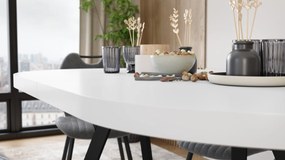 Mazzoni EXPANSO Wit mat / zwarte poten - OVALE UITSCHUIFTAFEL 160-360 cm VOOR 16-18 PERSONEN