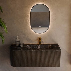 Mondiaz Kurve-dlux 115cm badmeubel ronding links shadow met 1 lade en deur en wastafel big small kraangat rechts lava