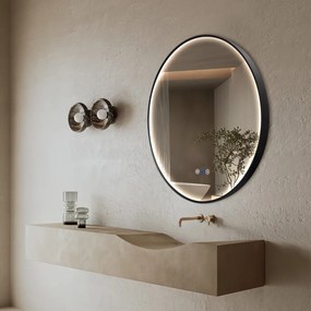 Saniclear Circle Black ronde spiegel met verwarming, direct en indirect licht mat zwart 90cm