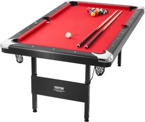 VEVOR Pooltafel, 1,9 m, draagbaar en opvouwbaar, pooltafelset inclusief ballen, keu en krijt, zwart met rood laken, perfect voor speelkamers, kinderen en volwassenen.
