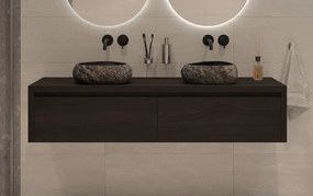 Gliss Design Ares badmeubel 180cm 2 lades charcoal met rivierstenen waskommen