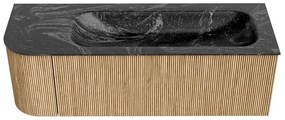 Mondiaz Kurve-dlux 135cm badmeubel ronding links oak met 1 lade en deur en wastafel big medium kraangat rechts lava