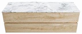 Mondiaz Vica DLux badmeubel 150cm washed oak 2 lades met wastafel glace rechts zonder kraangat