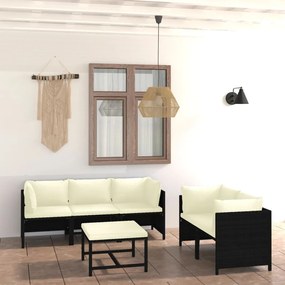 vidaXL 6-delige Loungeset met kussens poly rattan zwart