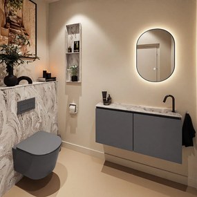 Mondiaz Ture DLux toiletmeubel 100cm dark grey met wastafel glace rechts met kraangat