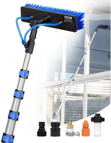 VEVOR Telescopische Wasborstel met Telescopisch Handvat, 7,3 m Lange Telescopische Steel met Uitschuifbare Steel, 180° Draaibare Borstelkop &amp; 20 m Slang, voor Huishoudelijk &amp; Buitengebruik, Zonnepanelendekken in Caravans