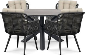 Tuinset Ronde Tuintafel 4 personen 120 cm Rope Grijs  Coco Custa/Xento