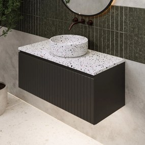 Fontana Terrazzo ribbelfront badmeubel 100cm mat zwart met ronde waskom en toppaneel