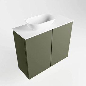 Mondiaz Fowy toiletmeubel 60cm army met witte waskom links zonder kraangat