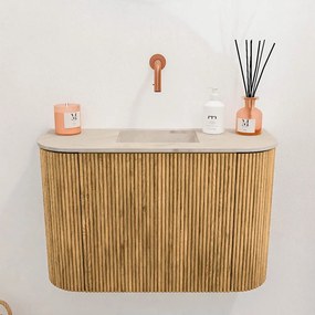 Mondiaz Joya DLux 65cm toiletmeubel ronding links/rechts oak met wastafel faye midden zonder kraangat frappe