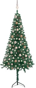 vidaXL Kunstkerstboom met LED's en kerstballen hoek 150 cm PVC groen