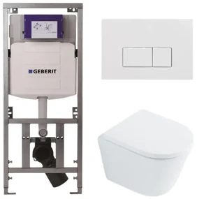 QeramiQ Dely Toiletset - 36.3x51.7cm - diepspoel - rimless - Geberit UP320 Burda inbouwreservoir - softclose toilet zitting 35 mm - glans witte bedieningsplaat - rechthoekige knoppen - wit glans SW1026255 / SW1159505/0701131/SW706187