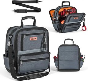 VEVOR Gereedschapstas 33,5x23x39cm, Opbergtas met 24 binnen- en 10 buitenvakken, Waterdichte polyester gereedschapsorganizer met schouderriem en ritssluiting, Gereedschapstas voor vakmensen