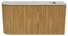 Mondiaz Joya DLux 80cm toiletmeubel ronding links oak met wastafel faye rechts zonder kraangat glace