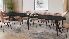 Mazzoni EXPANSO Zwart mat / zwarte poten - OVALE UITSCHUIFTAFEL 160-360 cm VOOR 16-18 PERSONEN