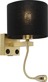 Smart wandlamp goud met USB en zwarte kap incl. Wifi A60 - Brescia