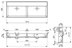 Plieger Kansas wastafel dubbel zonder kraangaten met overloop 120x46.6cm glans wit