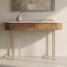 Kare Design Grace Sidetable Mangohout En Marmer - 100 X 30cm.