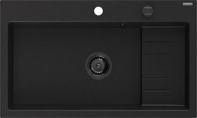 Mexen Omar granieten spoelbak 1-komor 800 x 480 mm, zwart, zwarte sifon - 6520801005-77-B