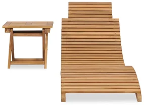 vidaXL Ligbed met inklapbare tafel massief teakhout