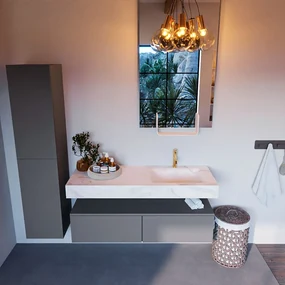 Mondiaz Alan DLux badmeubel 130cm plata 2 lades met wastafel ostra rechts 1 kraangat