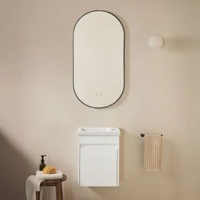 Badkamermeubelset In Hout Met Geïntegreerde Wastafel Narek Wit & Ovale Led En Anticondens Zwart 50x100 Cm Asteiro & Zonder Kraan & - Sklum