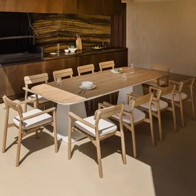 Rechthoekige Tafelset 260x110 Cm In Aluminium En Teakhout Inkeri En 10 Tuinstoelen Met Armleuningen In Saira-hout Teakhout - Sklum