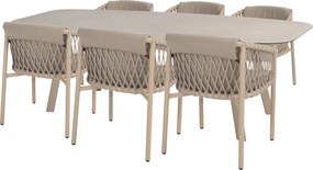 4 Seasons Outdoor Allora tuinset latte met Manolo tafel met geprint keramisch blad 240 cm SALE Tuinset beige weerbestendig