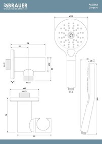 Brauer Stripe inbouw regendouche met 25cm hoofddouche, rechte muurarm en 3 standen handdouche set 16 chroom