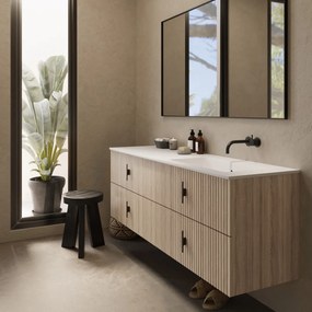 Muebles Avila badmeubel ribbelfront 160cm naturel eiken met wastafel rechts zonder kraangat