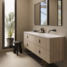Muebles Avila badmeubel ribbelfront 160cm naturel eiken met wastafel rechts zonder kraangat